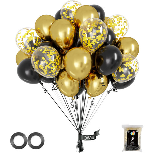 OWill 100pcs Balloons Black and Gold Confetti 12 Inches Black and Gold Latex Balloons, Gold Confetti Balloons for Birthday Baby Shower Wedding Party Supplies Arch Garland Decoration OWill 100pcs Balloons Black and Gold Confetti 12 Inches Black and Gold Latex Balloons, Gold Confetti Balloons for Birthday Baby Shower Wedding Party Supplies Arch Garland Decoration