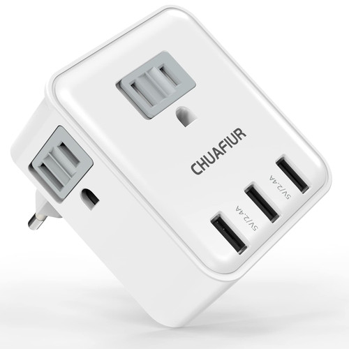 CHUAFIUR European Travel Plug Adapter, International Power Plug Adapter with 3 USB Ports and 3 AC Outlets, Power Converter US to Europe - Type C Adapter for Most EU Spain France Italy Germany Greece CHUAFIUR European Travel Plug Adapter, International Power Plug Adapter with 3 USB Ports and 3 AC Outlets, Power Converter US to Europe - Type C Adapter for Most EU Spain France Italy Germany Greece
