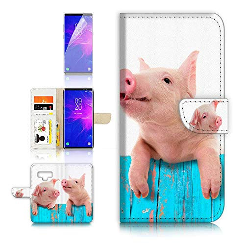 (for Samsung Note 9, Galaxy Note 9) Flip Wallet Case Cover & Screen Protector Bundle - A8645 Cute Baby Pig