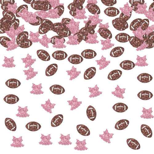 Ambishi 120pcs Pink & Brown Glitter Tutus or Touchdowns Confetti, Boy or Girl Gender Reveal Party Decoration, Sports Theme Baby Shower Confetti Paper Table Scatter