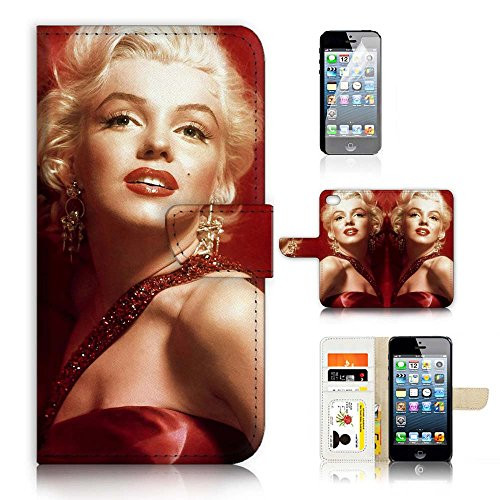 ( For iPhone 8 / iphone 7 ) Flip Wallet Case Cover & Screen Protector Bundle - A21329 Marilyn Monroe in Red