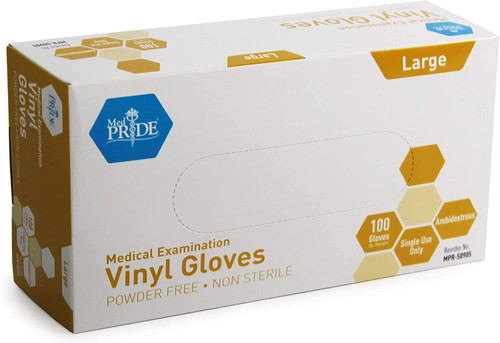 MedPride Powder-Free Vinyl Exam Gloves, Large, Box/100 MedPride Powder-Free Vinyl Exam Gloves, Large, Box/100