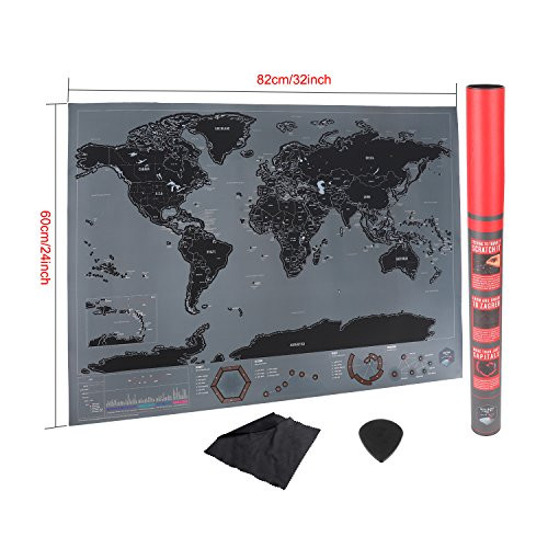Scratch Off map with US States, Countries, Population, Density, Guitar Pick Scratchers, Cleaning Cloth/Scratchable World map Large Size 32x23 inches - by WK Startup