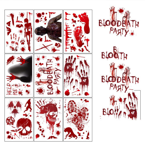 CREATIVE HOBBIES 9 Sheets 73pcs Halloween Window Clings Stickers Bloody Handprint Footprint Horror Window Decals Halloween Window Decorations for Haunted Houses Halloween Party