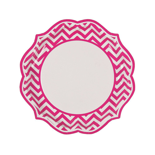 Fun Express - Hot Pink Chevron Scalloped Dinner Plate for Wedding - Party Supplies - Print Tableware - Print Plates & Bowls - Wedding - 8 Pieces Fun Express - Hot Pink Chevron Scalloped Dinner Plate for Wedding - Party Supplies - Print Tableware - Print Plates & Bowls - Wedding - 8 Pieces