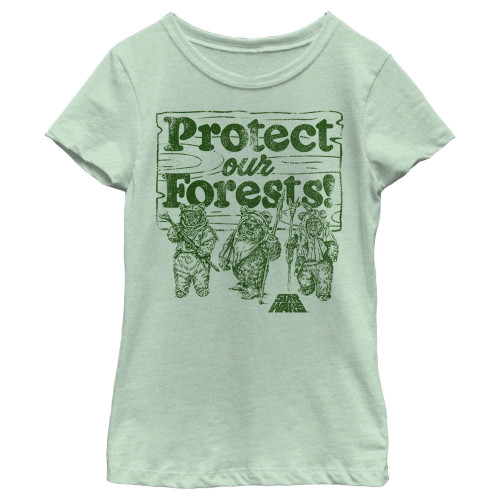 STAR WARS Girl's Ewok Protect Our Forests T-Shirt - Mint - X Small