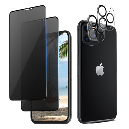ORIbox Privacy Glass Screen Protector for iPhone 11 Pro Max, 2 Packs Anti-Scratch Anty-Spy Tempered Glass Screen Protector with 2 Packs Camera Lens Protector