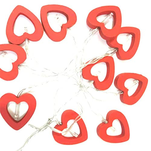 BinaryABC Wooden Red Heart String Lights 10 LED,Valentine Love Heart Lamp String Lights Decoration,Valentines Party Supplies(1.5m)
