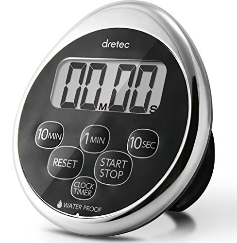 dretec Digital kitchen timer, Water proof timer, Shower timer, Magnetic backing, Silver, Black, Officially Tested in Japan (1 starter Lithium battery included)