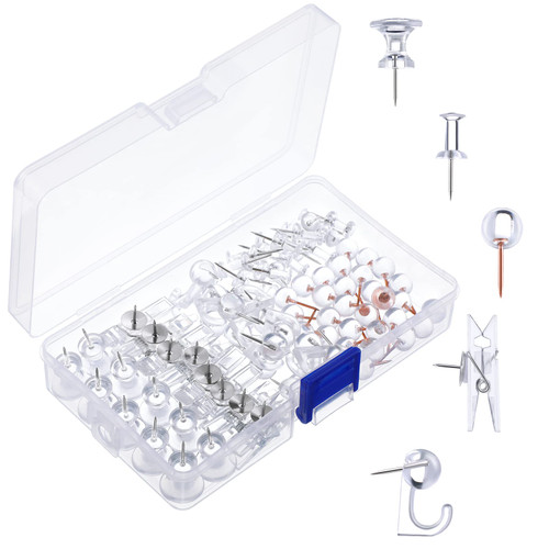 120 Pieces Clear Push Pins Plastic Push Pin Clip Push Pins Hook Pushpin Thumb Tacks Stainless Steel Point Push Pins for Cork Board Bulletin Board Office Wall ()