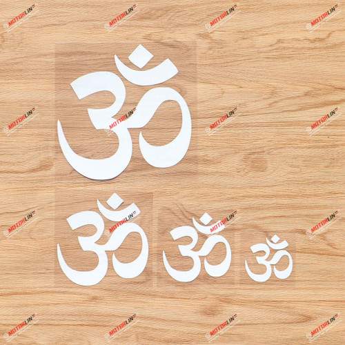 Yoga Om Ohm Symbol India Buddha Vinyl Decal Sticker - 4 Pack White, 2 Inches, 3 Inches, 4 Inches, 6 Inches - No Background for Car Boat Laptop Cup Phone