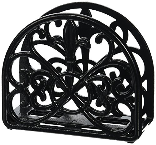 Home Basics Cast Iron Fleur De Lis Napkin Holder, Black