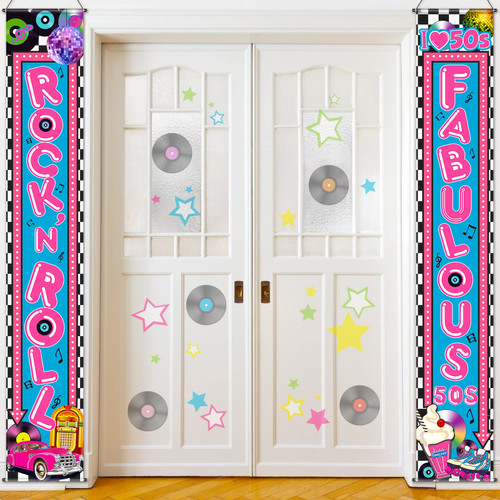 50s Theme Party Decorations Classic 1950s Banner Backdrop Rock and Roll Party Banner Porch Sign for 1950s Decoration Wall Decor 50s Photo Backdrop 50s Party Supplies I Love Booth Prop Background