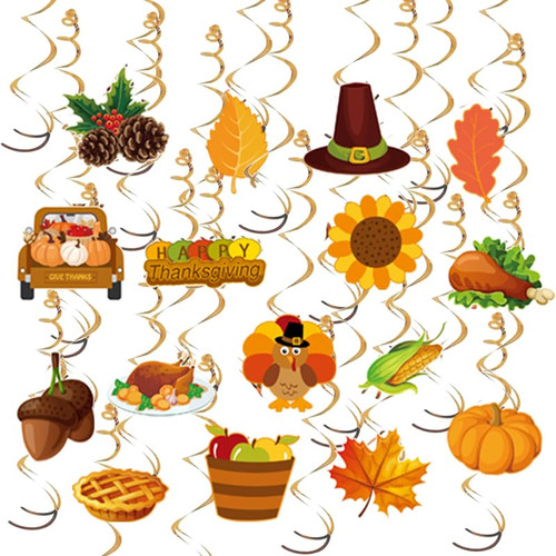 Fall Thanksgiving Hanging Swirl Decorations,Autumn Turkey Acorn Pumpkin Maple Leaf Ceiling Hanging Swirls for Thanksgiving Farmhouse Harvest Fall Theme Party Supplies