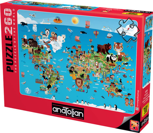 Anatolian Puzzle - Cartoon World Map, 260 Piece Jigsaw Puzzle, 3338, Multicolor, Standard