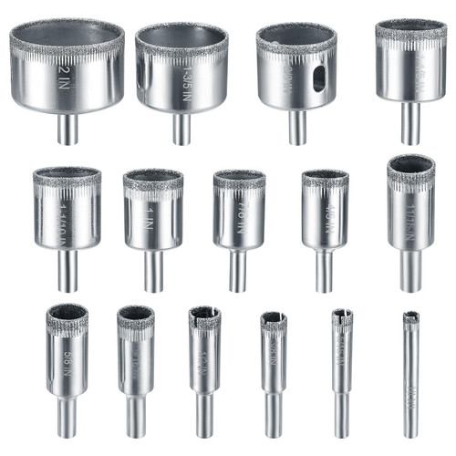 15 Pcs Diamond Drill Bits, Diamond Hole Saw Drill Bits Kit, Hollow Core Drill Bits, Glass Drill Bits for Ceramic Porcelain Tile Diamond Marble Granite, Hole Saw Tile Set, 1/4 to 2 Inch