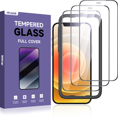 ruwa Screen Protector for iPhone 12 Pro Max [6.7 Inch][3-Pack] Display Tempered Glass Film with Easy Installation Frame, Ultra HD, 9H Hardness, Scratch Resistant, Case Friendly, Full Coverage