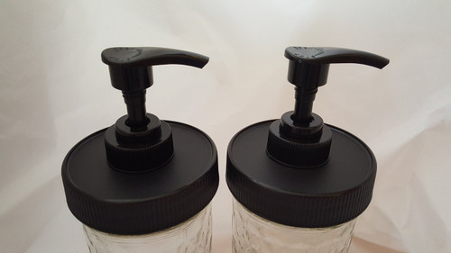 Simply Homemade 2 Pack Matte Black Plastic Lid with Liner & Pump - Mason Jar Lotion/Soap Dispenser