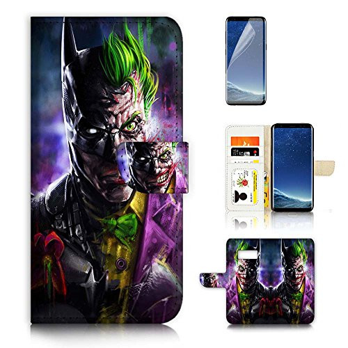 ( For Samsung S8 , Galaxy S8 ) Flip Wallet Case Cover & Screen Protector Bundle - A6688 Batman Joker