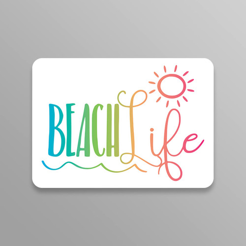 Beach Life Cursive Sun Waves (2 Pack) Vinyl Decal Sticker - Car Truck Van SUV Window Wall Cup Laptop - Two 5 Inch Decals - MKS2140