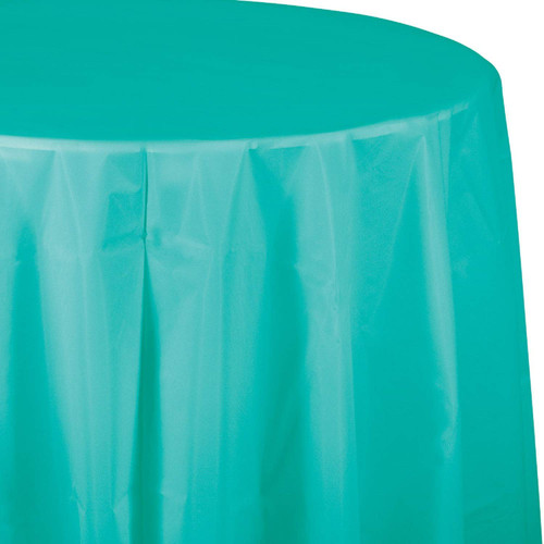Creative Converting TABLECOVER, 82" TIS/POLY Plain Teal Lagoon Octy Round Plastic Tablecloth, Mint Green