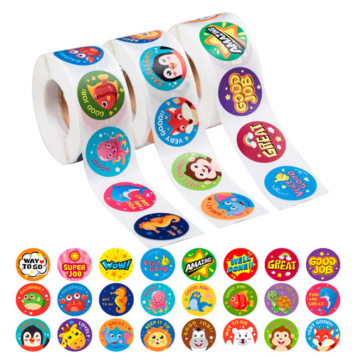 3 Rolls Motivational Stickers for Kids, 1500 Pcs Teacher Reward Stickers School Supplies Roll Sticker Potty Training Stickers for School Classroom Home, 24 Designs (3 Animal Roll) 3 Rolls Motivational Stickers for Kids, 1500 Pcs Teacher Reward Stickers School Supplies Roll Sticker Potty Training Stickers for School Classroom Home, 24 Designs (3 Animal Roll)