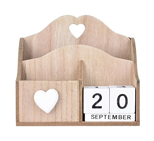 GiftLLC Pen and Pencil Table Holder Mail Storage Box Wooden Perpetual Desk Calendar Decoration
