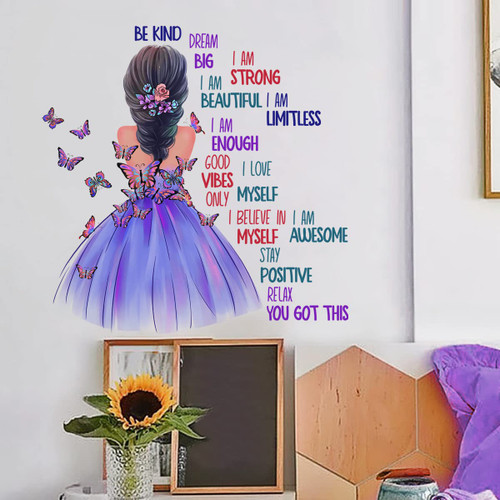 Yotdmk Purple Skirt Elegant Girls Stickers for Kids Room Bedroom Decoration Wall Decals Believe in Myself Inspirational Wall Stickers for Girls Room PVC Murals Wallpaper Gift for Daughter