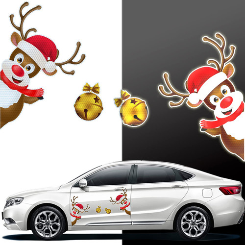 Christmas Reflective Car Magnets Set, Reflective Christmas Bulb Car Magnets Christmas Decorations Reflective Light Bulb Magnet Decorations for Car Refrigerator Door (Christmas Reindeer Bells)