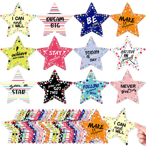 72 Pieces Classroom Bulletin Board Decorations Stars Cutouts Positive Sayings Accents for Bulletin Board Confetti Paper Classroom Door Wall Decorations for Teachers