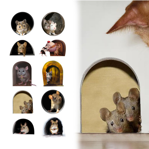 10pcs 3D Mouse Hole Wall Decals Peel and Stick,Decorative Wall Stickers, Fun Animal Stickers for Children- Kids Room Bedroom House Nursery Classroom Decor 10pcs 3D Mouse Hole Wall Decals Peel and Stick,Decorative Wall Stickers, Fun Animal Stickers for Children- Kids Room Bedroom House Nursery Classroom Decor
