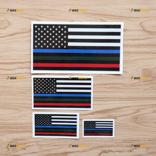 4 Pack Reflective, 2 Inches, 3 Inches, 4 Inches, 6 Inches - Thin Line Blue Green Red American Flag Police Military Fire Vinyl Decal Sticker - for Car Boat Laptop 4 Pack Reflective, 2 Inches, 3 Inches, 4 Inches, 6 Inches - Thin Line Blue Green Red American Flag Police Military Fire Vinyl Decal Sticker - for Car Boat Laptop