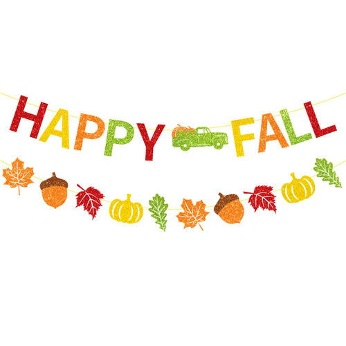 Glitter Happy Fall Banner with Pumpkin Truck Signs and Colorful Glittery Maple Leaves Pumpkin Acorns Banner Autumn Harvest Garland Banner Fall Thanksgiving Party Fireplace Mantle Decorations Supplies Glitter Happy Fall Banner with Pumpkin Truck Signs and Colorful Glittery Maple Leaves Pumpkin Acorns Banner Autumn Harvest Garland Banner Fall Thanksgiving Party Fireplace Mantle Decorations Supplies