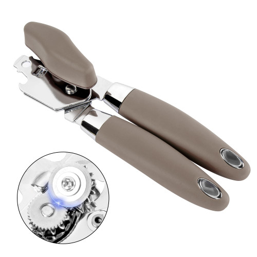 Can Opener Manual, TJ POP Can Opener, Heavy Duty Hand Held Can Openers, Stainless Steel Can Opener Smooth Edge, Easy Turn Knob, with Bottle Opener, Kitchen Gadgets Brown
