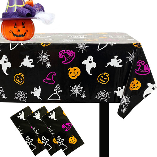 Halloween Tablecloth Plastic - Disposable Spider Web Table Cover for Halloween Party Haunted House Table Decorations - Black Halloween Table Cloth Rectangle - Halloween Tabletop Decor (54" x 108")