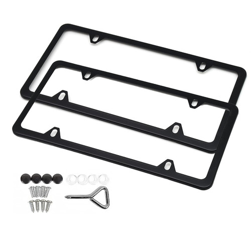 2 Pcs Black Licenses Plates Frames,Car Licenses Plate Covers Holders Frames,Stainless Steel License Plate Frame with Screw Caps.