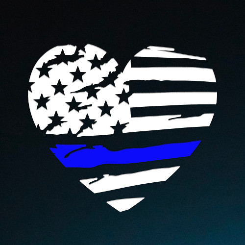 GRITKULTURE Reflective Heart Thin Blue Line Decal Transfer Sticker in White 4 Inch X 3.6 Inch for Cars, Trucks, Tumblers, Laptops, and Window Decal Police US Flag