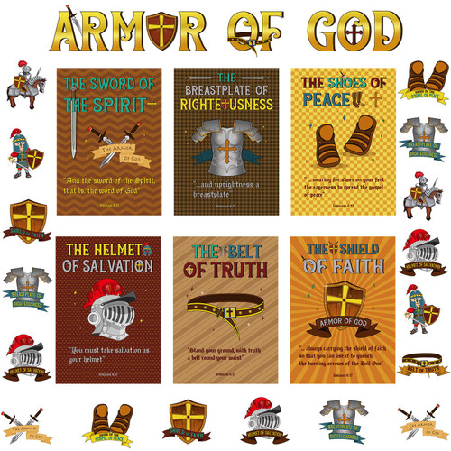 Harloon 41 Pcs Armor of God Bulletin Boards Religious Classroom Decorations Wall Christian Bible Verse Poster Medieval Knight Cutouts for Kids Teachers Jesus Church Sunday School Party Supplies