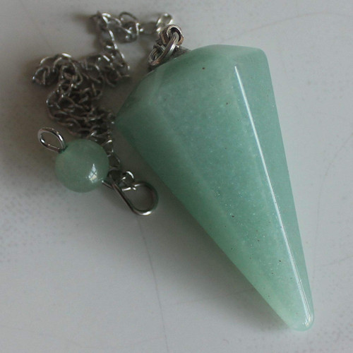 Faceted Natural Gemstone cone Pendulum Reiki Healing Chakra Point Dowsing Metaphysical Tool With Chain (Green Aventurine)