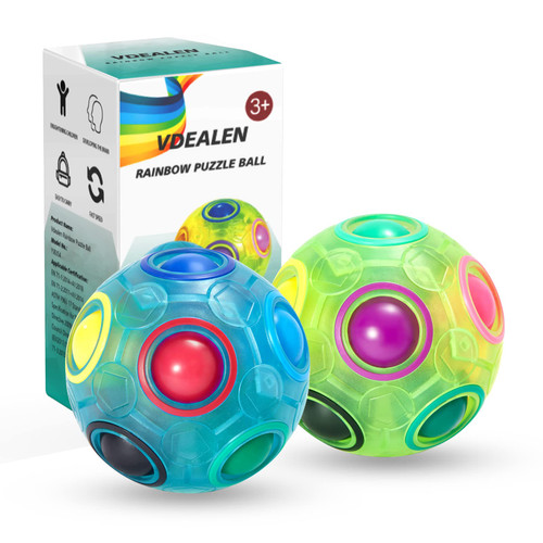 Vdealen Magic Rainbow Puzzle Ball, Speed Cube Ball Puzzle Game Fun Stress Reliever Magic Ball Brain Teaser Fidget Toys for Children Teens & Adults- 2 Pack (Green+Blue)