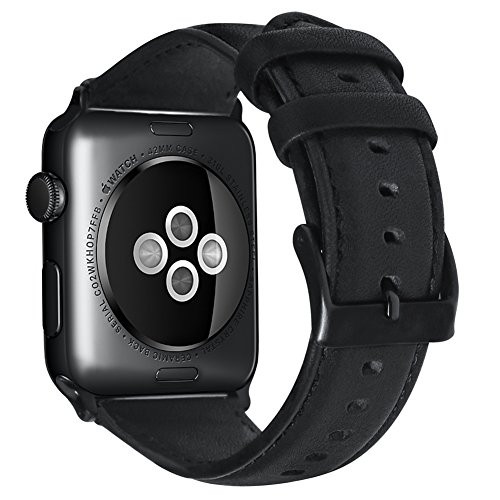 C-tree Compatible with Apple Watch Band 42mm 44mm, Genuine Leather Band Replacement Compatible with Apple Watch Series 4 Series 3 Series 2 Series 1 (42mm 44mm), Black Band with Black Adapter C-tree Compatible with Apple Watch Band 42mm 44mm, Genuine Leather Band Replacement Compatible with Apple Watch Series 4 Series 3 Series 2 Series 1 (42mm 44mm), Black Band with Black Adapter