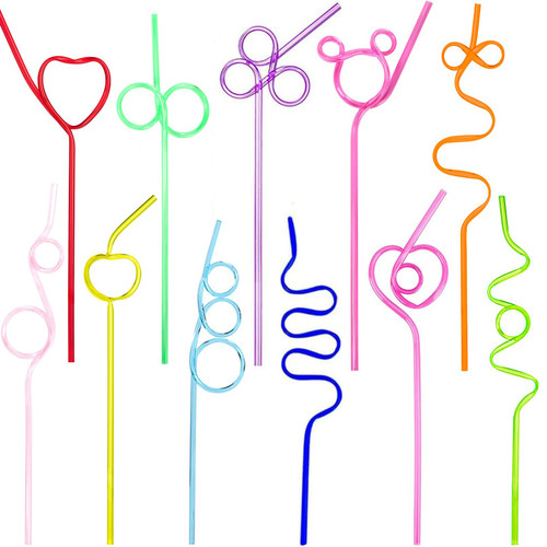 Sigowal 22pcs Crazy Straws, Colorful Twisty Silly Straws for Kids, 11 Different Shapes Plastic Crazy Loop Straws, Reusable Drinking Straws for Classroom, Carnivals, Birthday Wedding Party Decoration