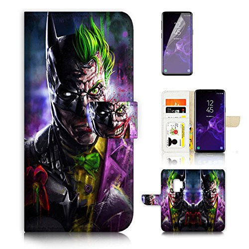 ( For Samsung S9+ / Galaxy S9 Plus ) Flip Wallet Case Cover & Screen Protector Bundle - A6688 Batman Joker