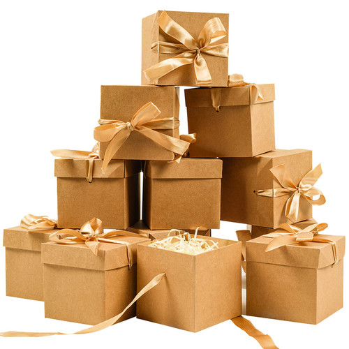 Elephant-package 12Pack Small Gift Boxes with Lids, Brown Kraft Gift Boxes with Ribbon for Birthday, Present Packing, Party Favor, Candle Boxes, Treat Boxes, Wedding.