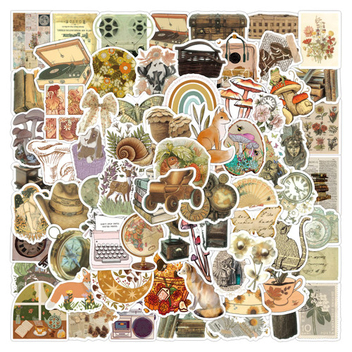 Stickers 50 Pcs Vinyl Waterproof Sticker Pack for Water Bottle Laptop Guitar Skateboard Car Bike Motorcycle Hydro Flask Suitcase Luggage for Adults Teens (Vintage)