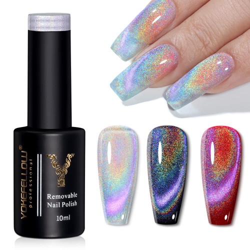 YOKE FELLOW 10ML Rainbow Cat Eye Gel Nail Polish, Soak Off UV Gel Polish Laser Holographic 9D Cat Eye Rainbow Shimmer Effect YOKE FELLOW 10ML Rainbow Cat Eye Gel Nail Polish, Soak Off UV Gel Polish Laser Holographic 9D Cat Eye Rainbow Shimmer Effect