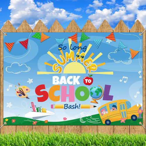 Welcome Back to School Banner Decorations-Back to School Backdrop,So Long Summer School Bus Banner Backdrop for School Preschool Kids Classroom Party Photography Background Decoration Supplies