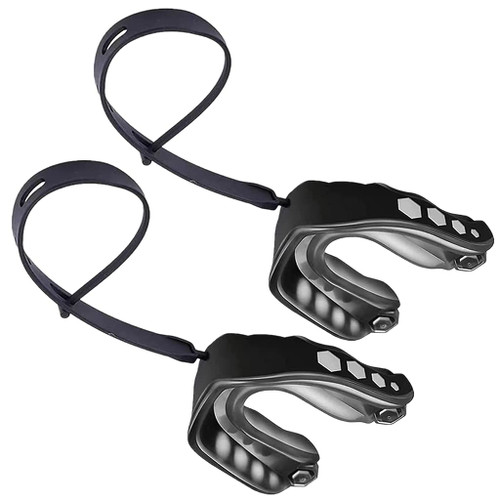 MXiiXM 2Pcs Football Mouth Guard with Strap, Soft Youth Mouth Guard Football Mouthpiece, Professional Mouth Guard Sports for Boxing, MMA, Lacrosse Goggles, Rugby & Basketball (Black)