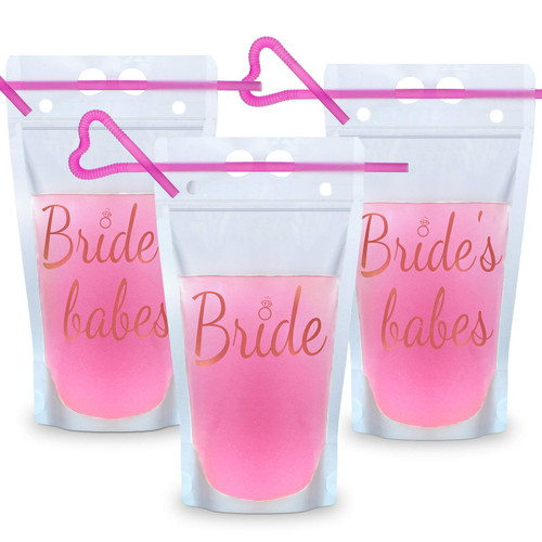 18 Pieces Bachelor Girl Drink Pouch Cups Stand-Up Plastic Drink Pouch Bags Zipper Clear Bags with Straw Bachelor Party Favor Engagement Party Decoration for Bride Women Girl