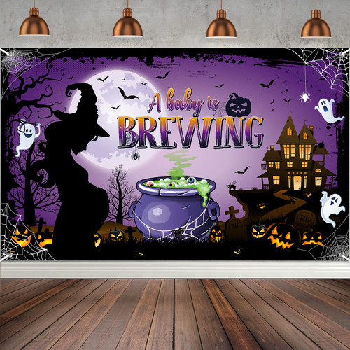 Halloween Baby Shower Backdrop with Magic Theme, A Baby is Brewing Halloween Baby Shower Party Decorations Supplies, Party Favors for Baby Boy Girl, Photobooth Props Background Banner, 72.8 x 43.3Inch Halloween Baby Shower Backdrop with Magic Theme, A Baby is Brewing Halloween Baby Shower Party Decorations Supplies, Party Favors for Baby Boy Girl, Photobooth Props Background Banner, 72.8 x 43.3Inch
